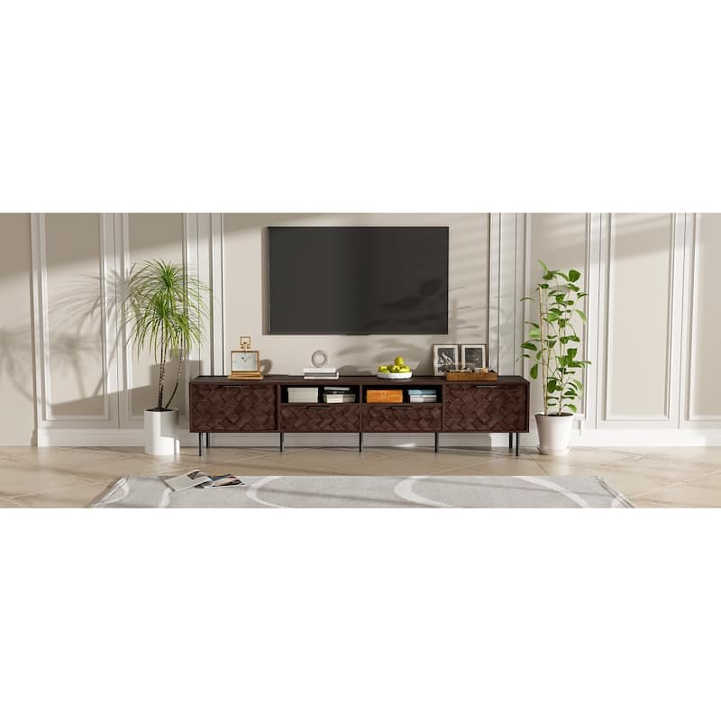 Wood TV Stand Entertainment Center, Media Console Cabinet for TVs up to 85", Storage TV Console Table w/ 2 Drawers & 2 Cabinets