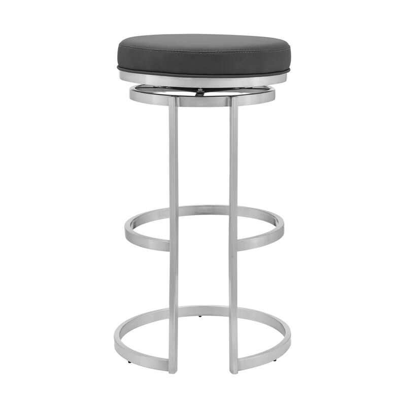 HomeRoots 26" Gray Faux Leather And Iron Swivel Backless Counter Height Bar Chair - 17 x 26 x 17