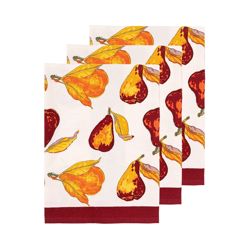 Couleur Nature Orchard Pear Tea Towels - Burgundy - 20x30 - Set of 3