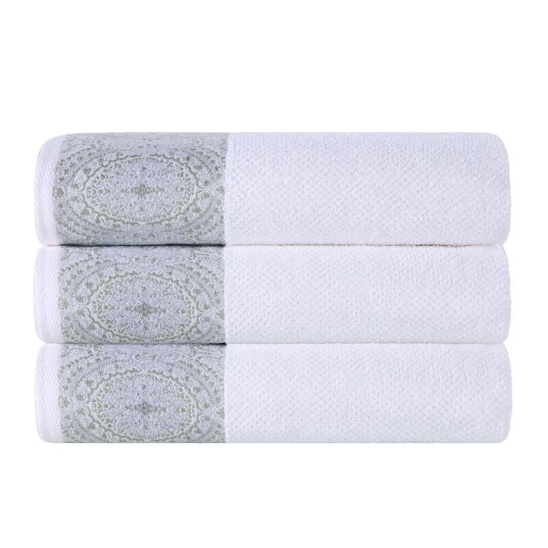 Superior Medallion Cotton Jacquard Textured Soft Bath Towel Set of 3