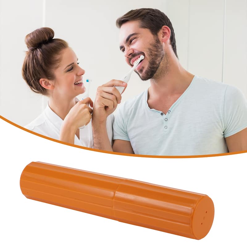 2pcs Vertical Stripe Toothbrush Case, Travel Business, 7.87"x1.50" - Orange