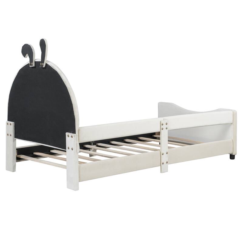 Twin Size Upholstered Daybed with Rabbit Ear Shaped Headboard for Home Office