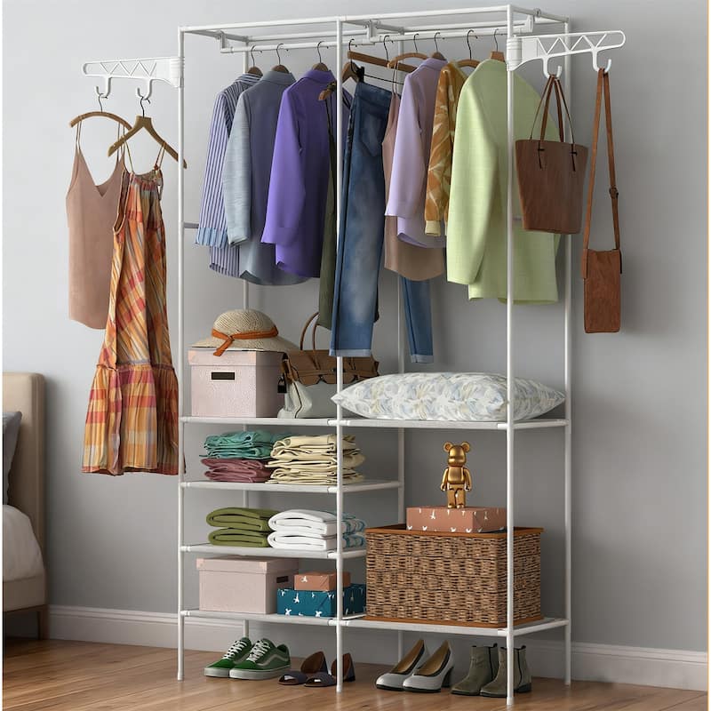 Multifunctional Freestanding Garment Rack Organizer - White