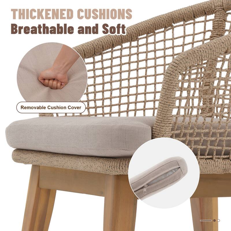 Outdoor 7-Piece Dining Set Chair with Rope-woven Backrest and Table