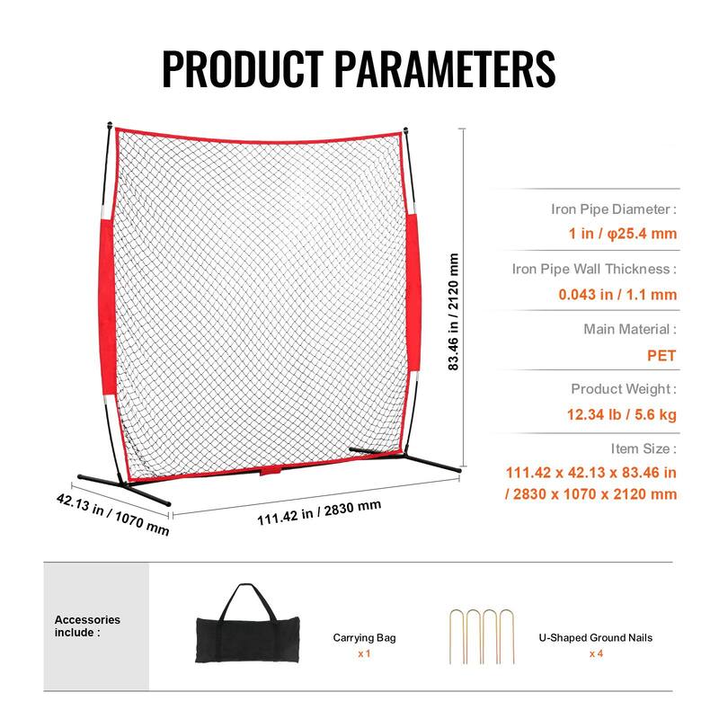 7x7 Feet Portable Ball Sports Barrier Netting with Carry Bag and Steel Pipe Base