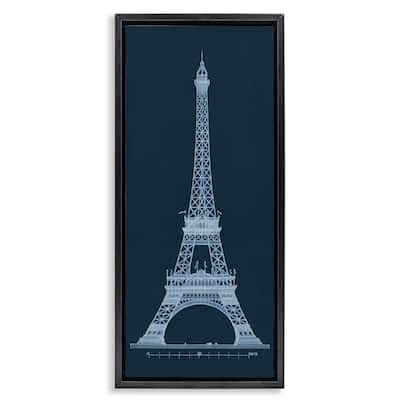 Stupell White Parisian Tower on Blue Framed Floater Canvas Wall Art Design By Phillipa Katz