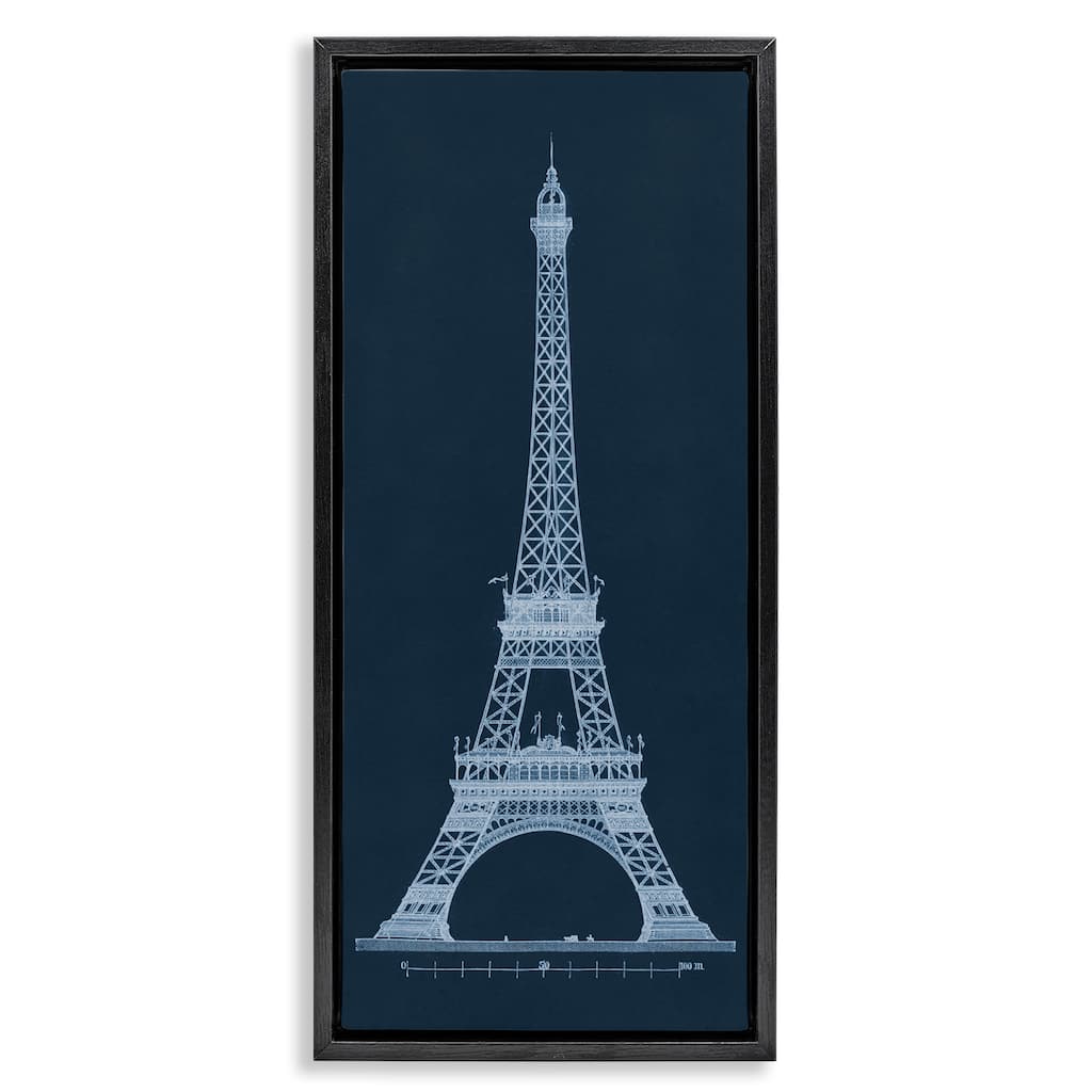 Stupell White Parisian Tower on Blue Framed Floater Canvas Wall Art Design By Phillipa Katz
