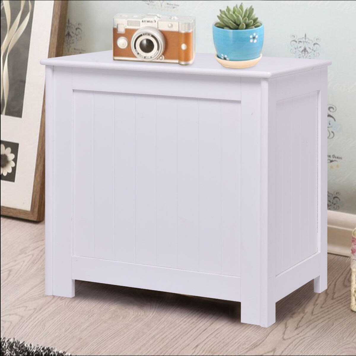 Costway White Wood Laundry Clothes Hamper Storage Basket Bin Laundry Clothes Hamper Storage Basket