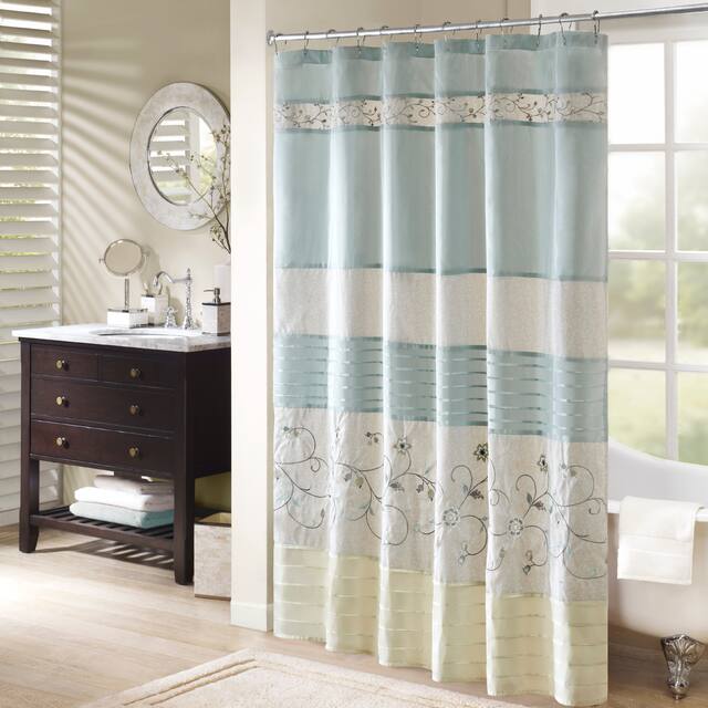 Madison Park Belle Faux Silk Embroidered Floral Shower Curtain