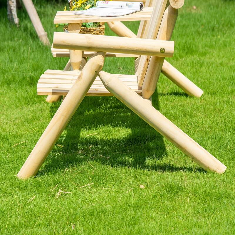 2-Seat Wooden Adirondack Chair, Patio Bench with Table, Outdoor Loveseat Fire Pit Chair