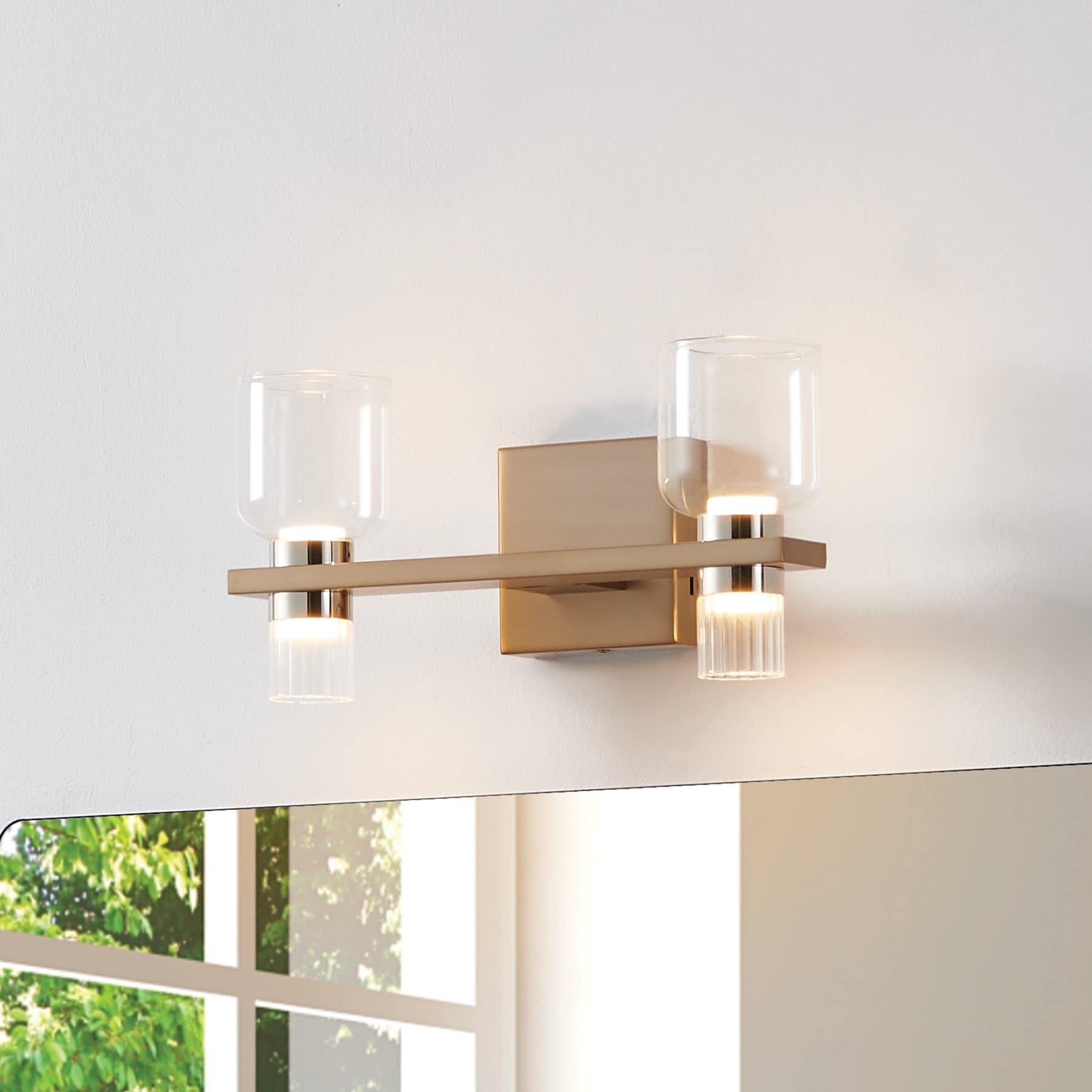 Thesis Amelia 15-inch 4-light Champagne Gold and Polished Nickel 5CCT LED Vanity Light with Clear and Clear Ribbed Glass