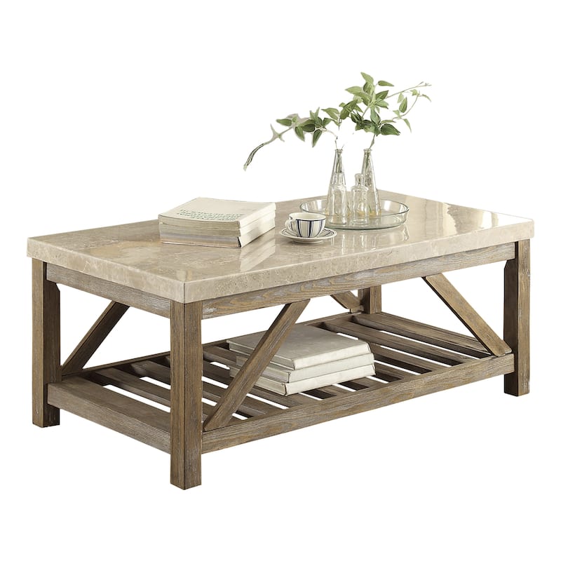 Industrial Style Angled Support 1pc Cocktail Table,Sofa Tables,End Tables with Bottom Shelf Marble Top