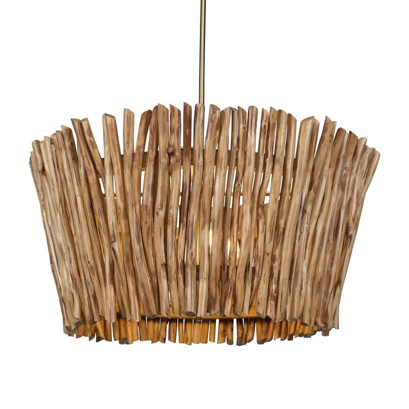 Uttermost 21395 Rhea 4 Light 30" Wide Wood Pendant - Antique Brass