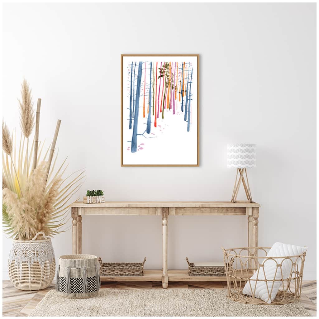 Kate and Laurel Sylvie Colorful Woodland Trees Framed Canvas by Viola Kreczmer