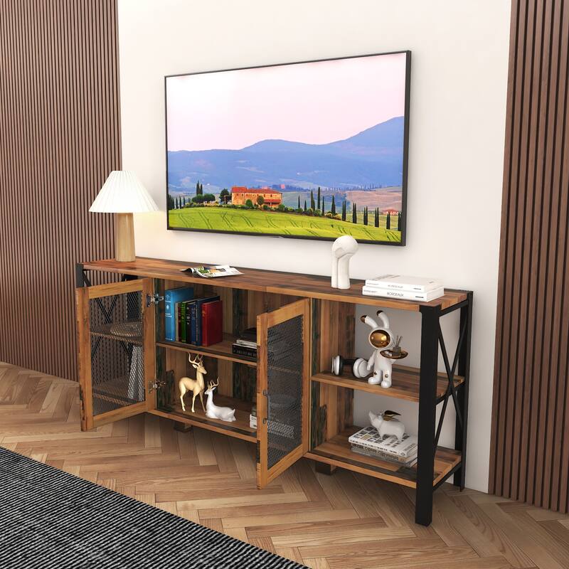 GDF Studio - Aishley Industrial Farmhouse 70.87" Wide TV Stand with Metal Frame and Open Storage Shelves
