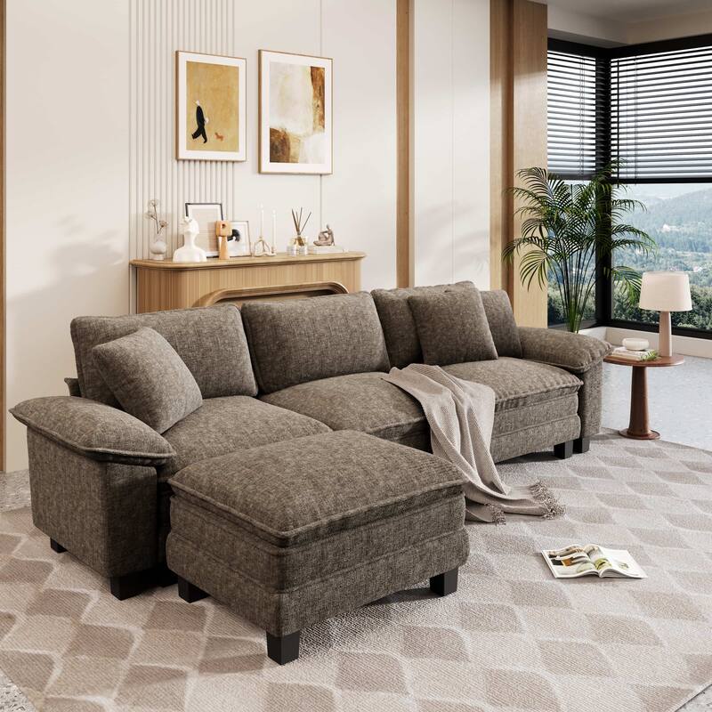 MAISON ARTS Modular Cloud Sectional Sofa, Comfy L- or U-Shaped Couch with Ottomans & Pillows, 4–6 Seat Living Room Sofa