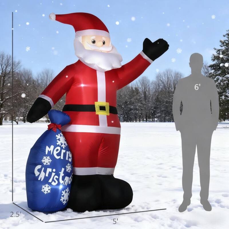 Anmytek 8FT Festive Christmas Inflatable Santa - Smiling Santa with Gift Bag