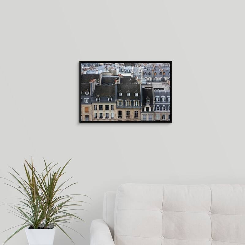 "Roofs and buildings in headquarters Chatelet les Halles, Paris." Black Float Frame Canvas Art