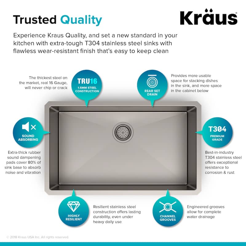 KRAUS Standart PRO Undermount Single Bowl Stainless Steel Kitchen Sink