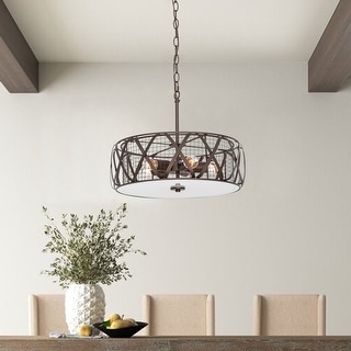 Modern 5-Light Drum Metal Mesh Chandelier - 18.9"x18.9"x14.7"