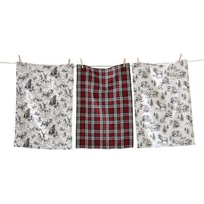 Woodland Animals Dishtowel Set of 3 - Multicolor Cotton Kitchen Towels for Christmas - Machine Washable 13x26 in
