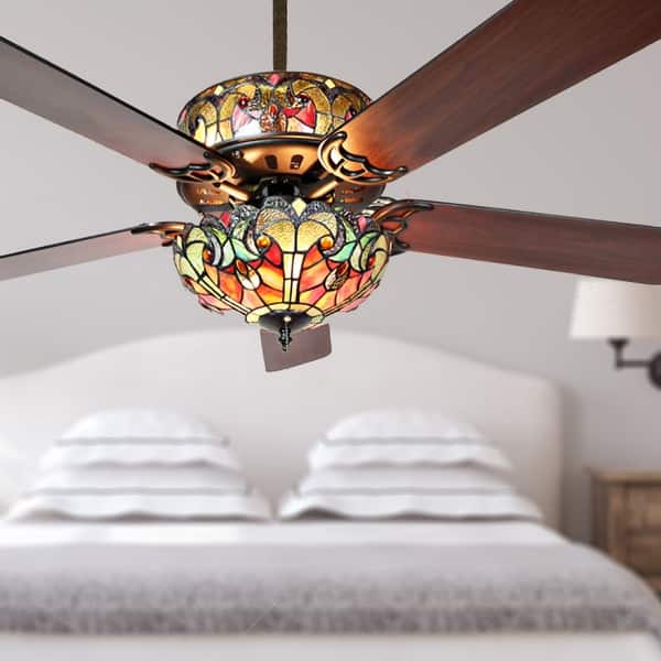 Tiffany Style Stained Glass Halston Ceiling Fan Spice 52 L X 52 W X 19 H 52 L X 52 W X 19 H On Sale Overstock 16105878 Pull Chain