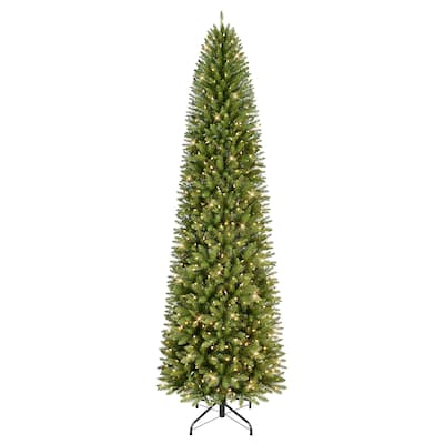Puleo International 10 ft Pencil Fraser Fir Pencil Christmas Tree with 650 Clear Lights