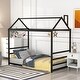 preview thumbnail 4 of 22, Playful House-Shaped Design Platform Bed with Roof and Chimney Design,Black