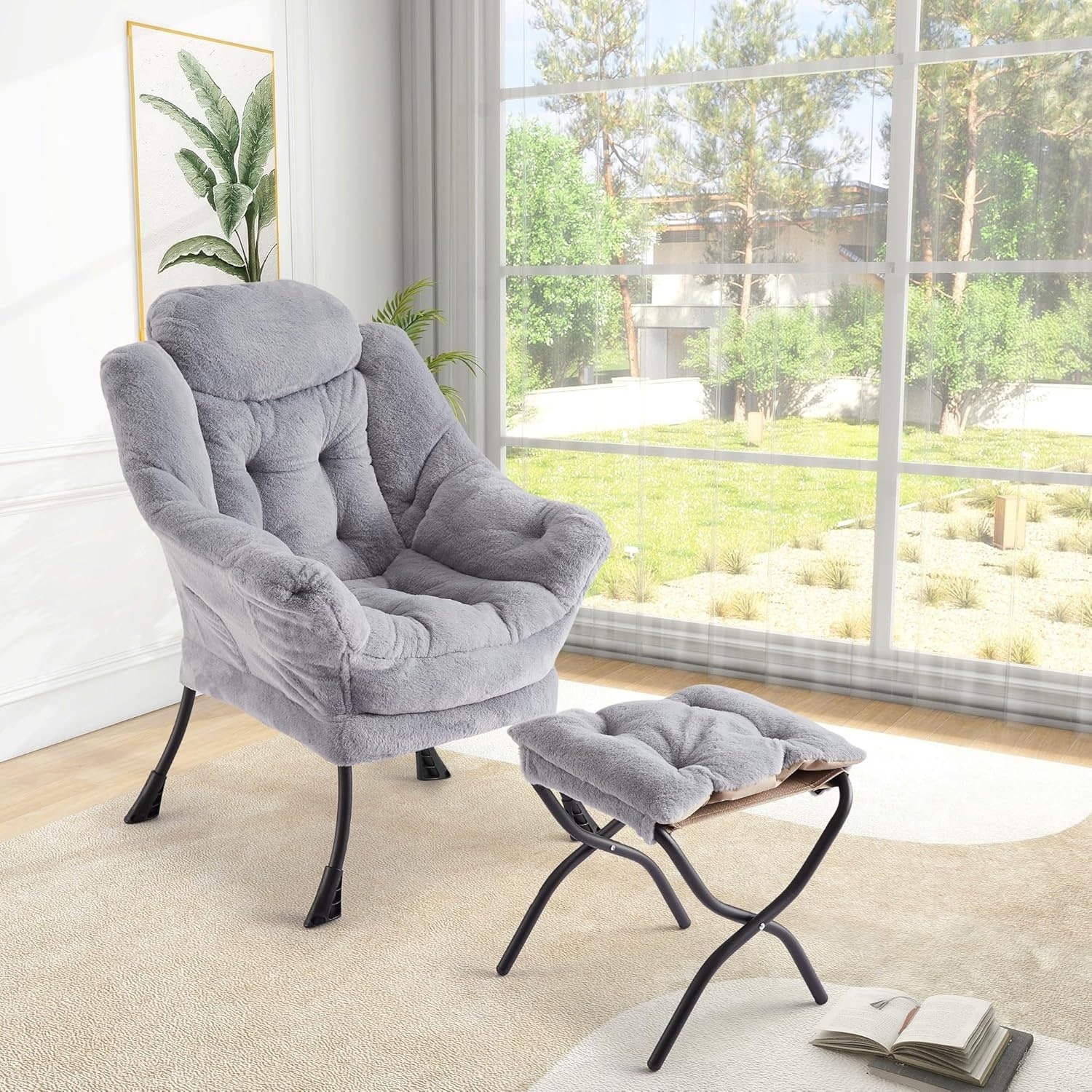 Lazy Chair with Ottoman, Modern Lounge Accent Chair, Leisure Sofa