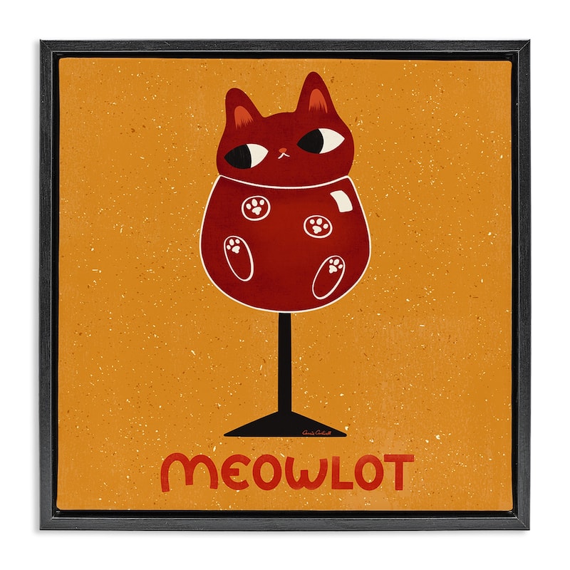 Stupell Meowlot Cat Merlot Framed Floater Canvas Wall Art Design By Carrie Cantwell - 25 x 25 - Black