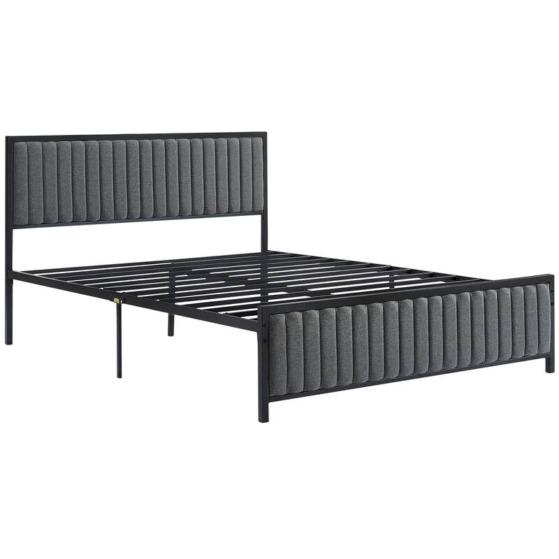 Javlergo Bed Frames with Upholstered Tufted Headboard and Footboard, Heavy Duty Steel Slats Platform, No Box Spring Needed