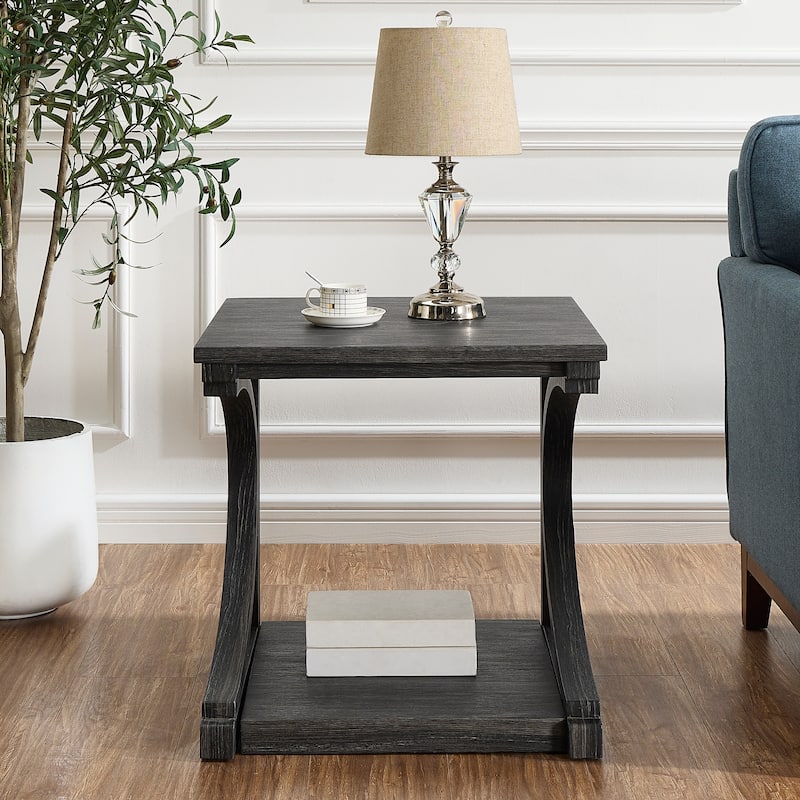 Unique Solid Wood Coffee Table with Storage Shelf