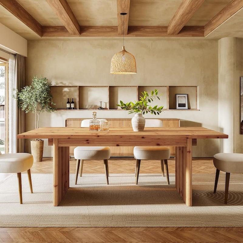 Solid Wood Dining Table for 6, 63" Farmhouse Rectangle Kitchen Dinner Tables - 31.49"W x 62.99"L x 29.92"H