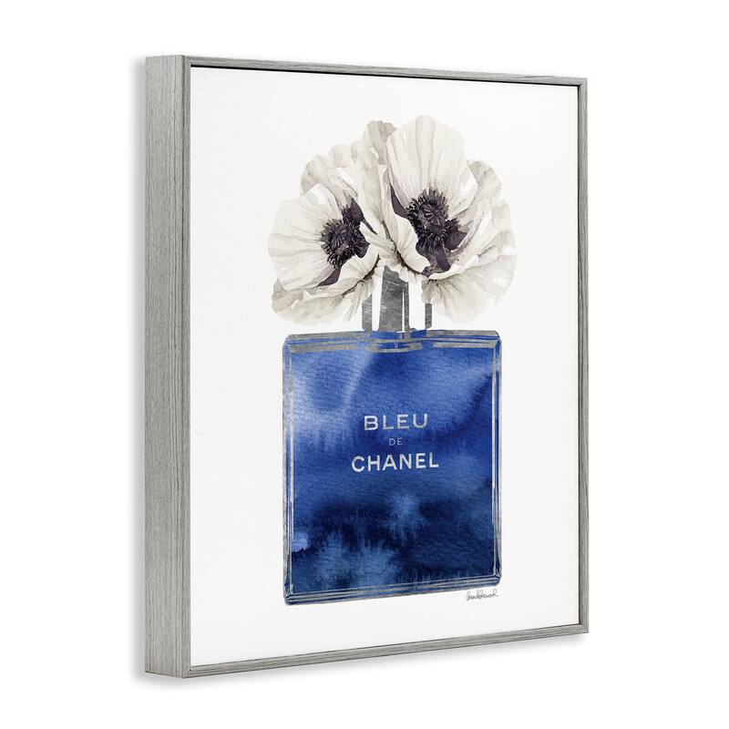 Stupell Fashion Designer Perfume Flower Blue Watercolor Framed Giclee Texturized Art by Amanda Greenwood