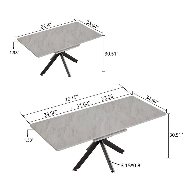 Extendable Dining Table Modern Mid-Century Kitchen Table