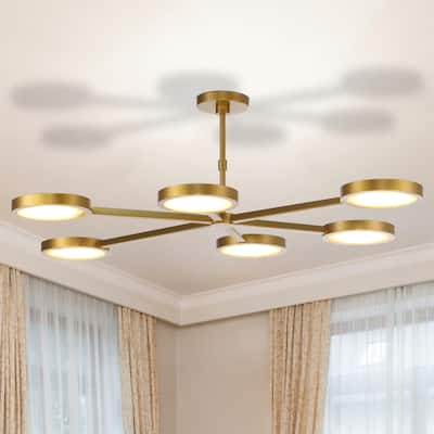 Perimost 52" Modern Gold 6-Light Stone LED Chandelier