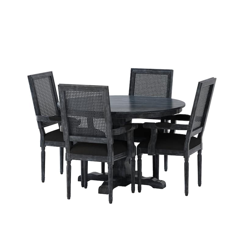 Mores Wood and Cane Upholstered 5 Piece Circular Dining Set by Christopher Knight Home