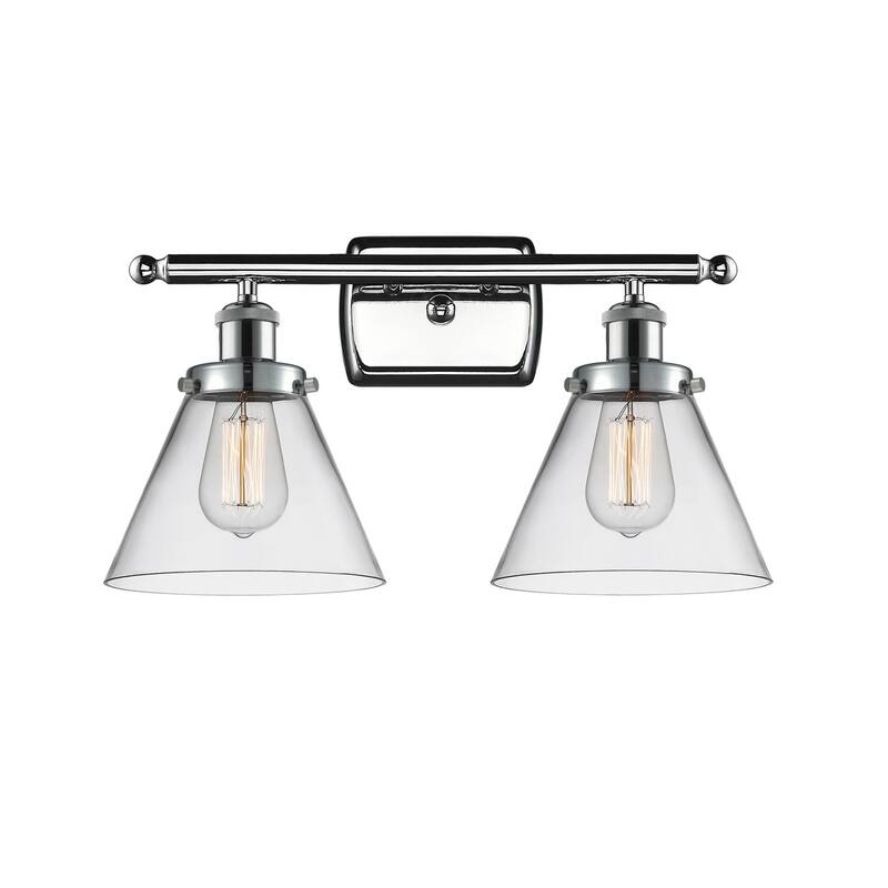 Innovations Lighting Large Cone 2 Light 16" Wide Vanity Light - Polished Chrome / Clear