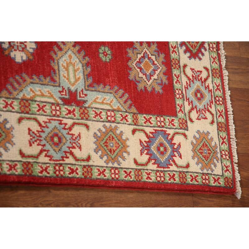 Kazak Accent Rug Hand-Knotted Oriental Wool Carpet - 3'4"x 4'10"