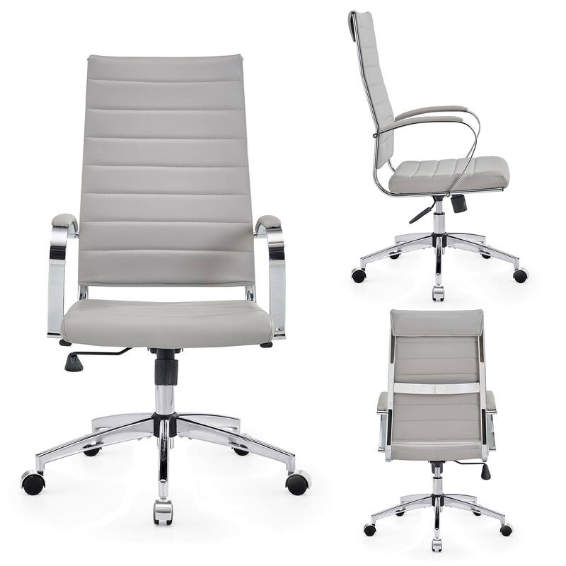 CAROCC Ribbed Computer Office Chair Adjustable Swivel High Back Desk Chair - Grey