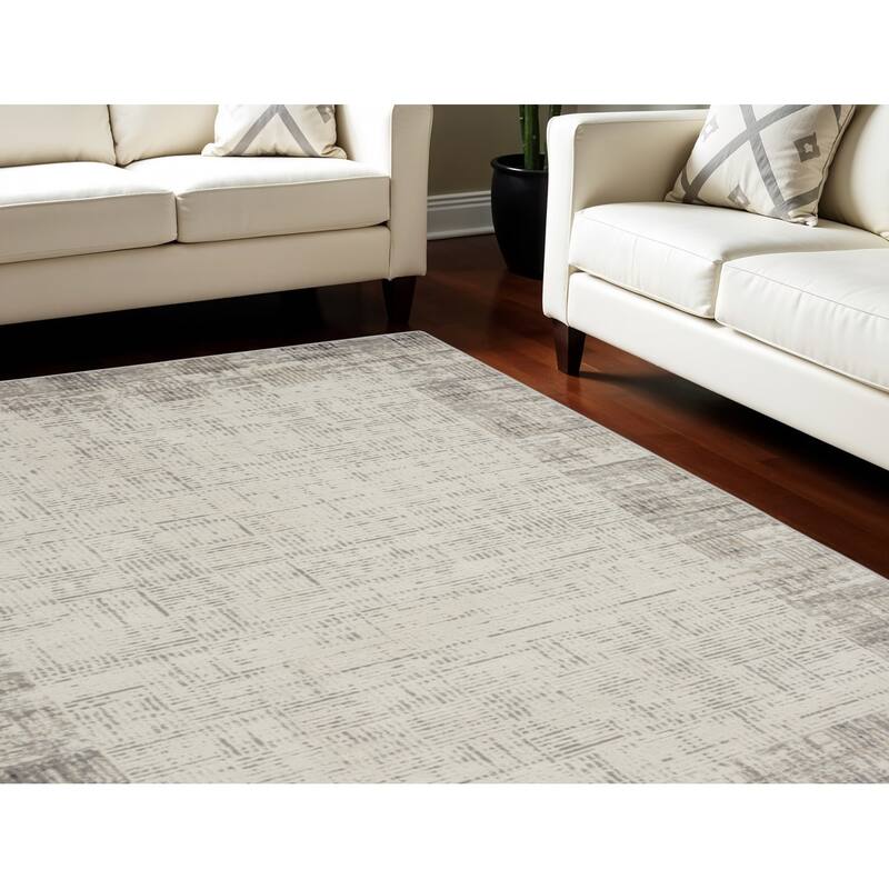 HomeRootsAbstract Modern Rectangle Area Rug - 132' X '96' X '0.25 - 132' X '96' X '0.25 - Ivory/Gray