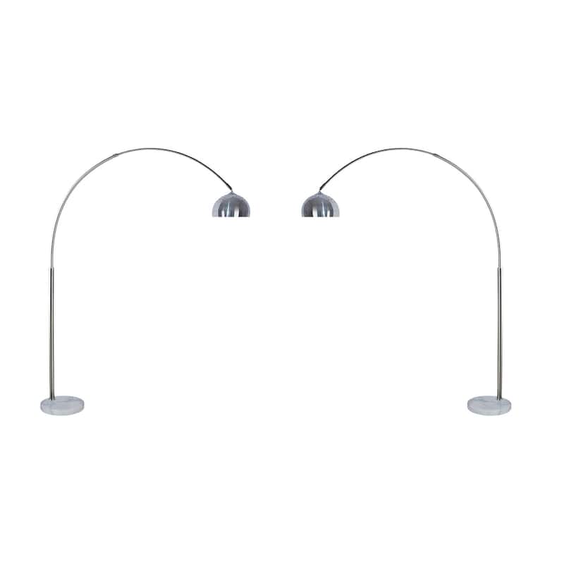 1pc Arch Lamp Chrome Metal Polished Stem White Marble Base Floor Lamp Contemporary Style