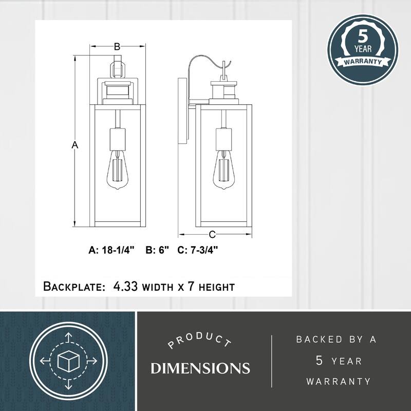 VAXCEL Clinton Matte Black Motion Sensor Dusk to Dawn Outdoor Wall Sconce Light Fixture, Steel, Clear Glass Shade