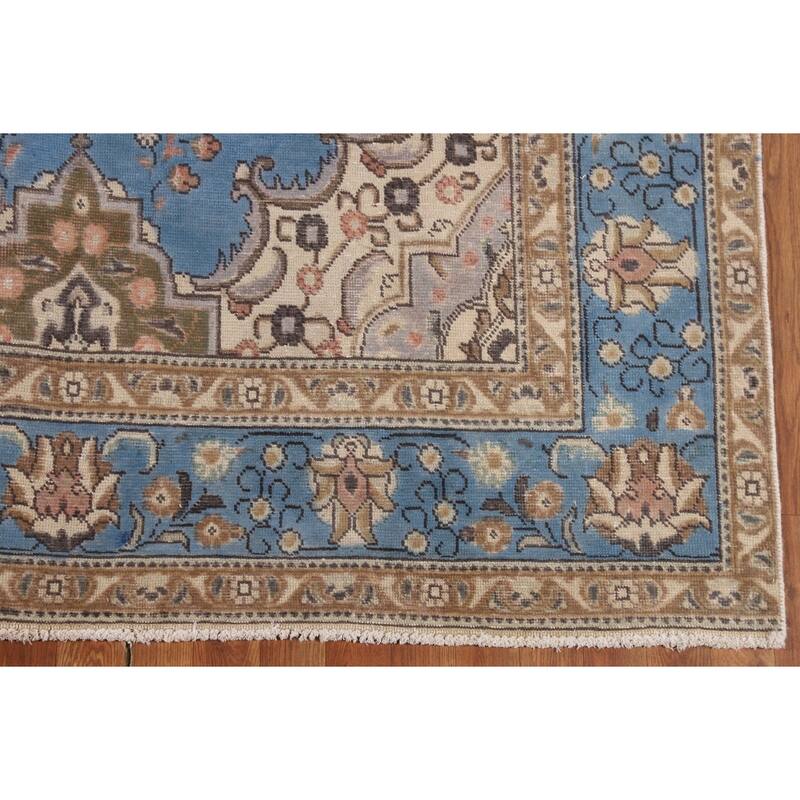 Traditional Blue Tabriz Persian Vintage Area Rug Handmade Wool Carpet - 6'4" x 9'8"