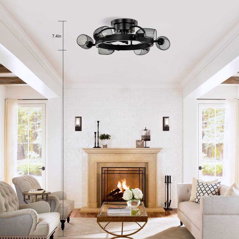 Cusp Barn 25.8'' Industrial Ceiling Fan with Remote, 5 ABS Blades Quiet DC Motor Black Fandelier Ceiling Fan for Bedroom