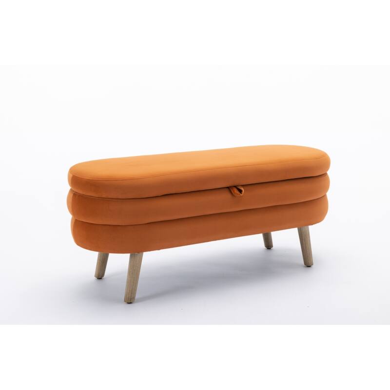 Velvet Fabric Storage Bench Bedroom Bench With Wood Legs For Living Room Bedroom Indoor