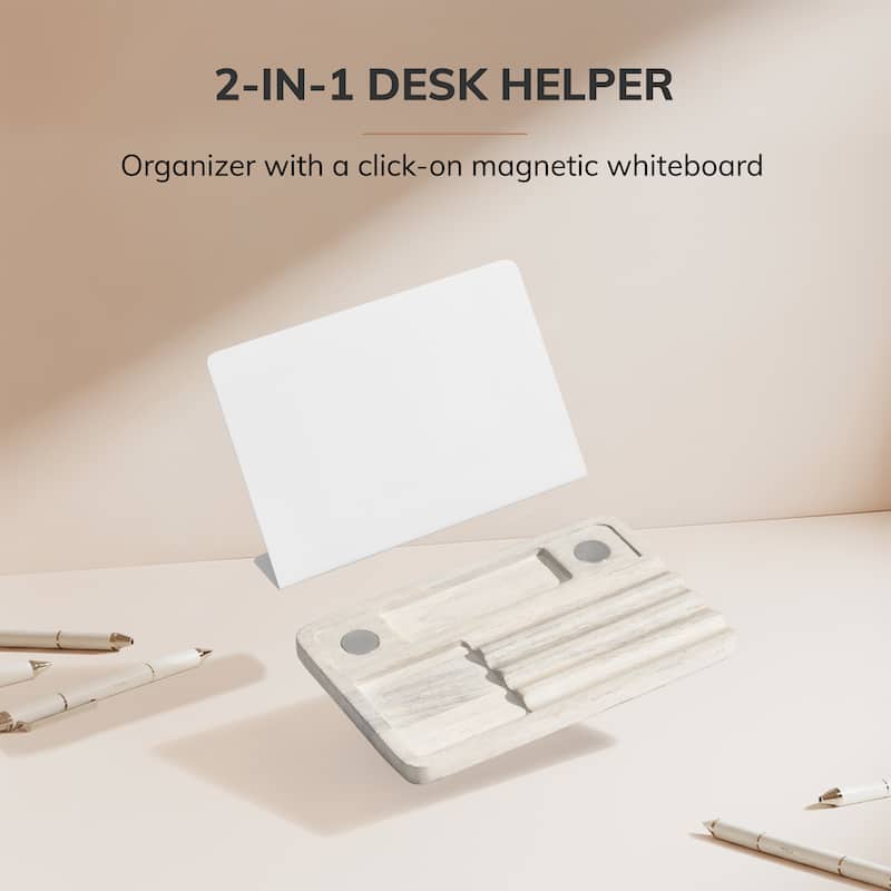 Jani Wooden Desk Organizer with Magnetic Whiteboard - Solid Wood, Hidden Storage & Anti-Skid Base for Home, Office & Workspaces