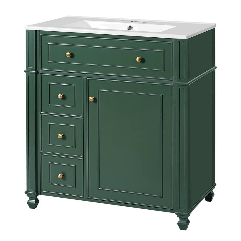 30 Inch Bathroom Vanity with Ceramic Sink, Bathroom Cabinet Integrated Ceramic Basin