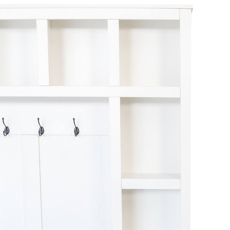 Farmhouse 4-in-1 Hall Tree with Shoe Cabinet, Entryway Storage Bench with 13 Cubbies, Coat Rack w/ Adjustable Shelves & 6 Hooks