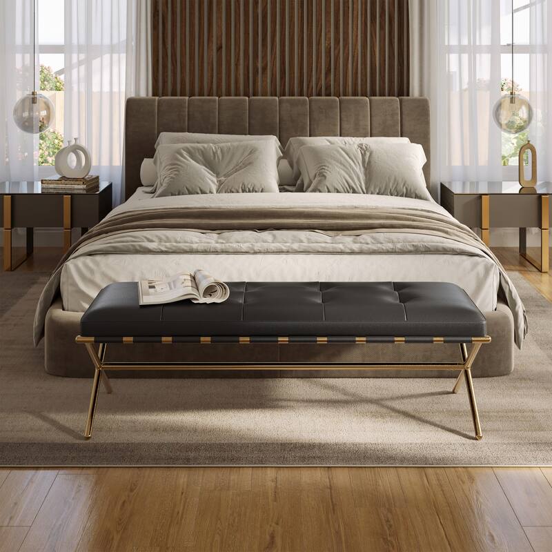 Cassatt Contemporary Black Fabric Bench